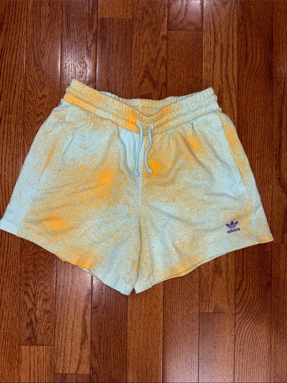 adidas Women's Orange and blue Tie-Dye Athletic Shorts with Purple Logo